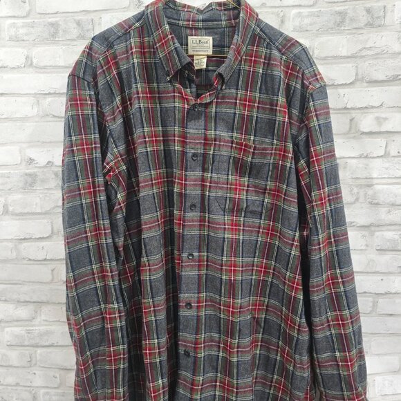 Vintage LL Bean Checkered Flannel Button Up Shirt Gray Red Plaid XL Reg 228061 - Picture 4 of 7